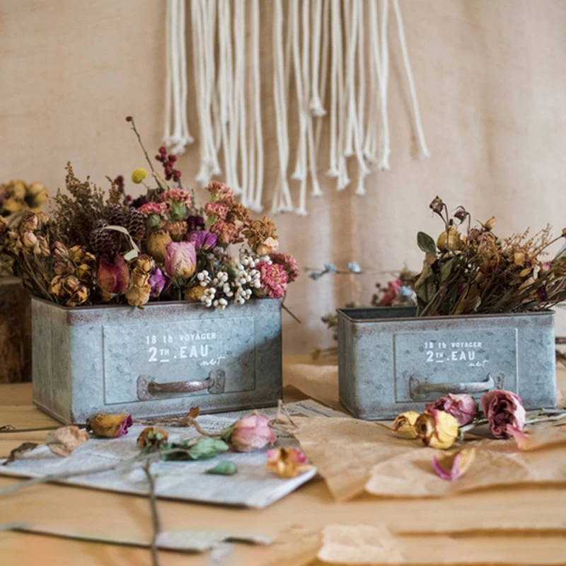 Прямоугольный горшок для растений с суккулентами цветочный железный в стиле