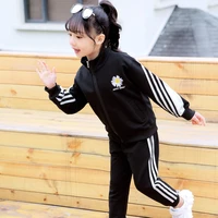 2021 girls spring autumn pants long suit new sportswear hooded jacket printed casual childrens clothing 4 16 years old