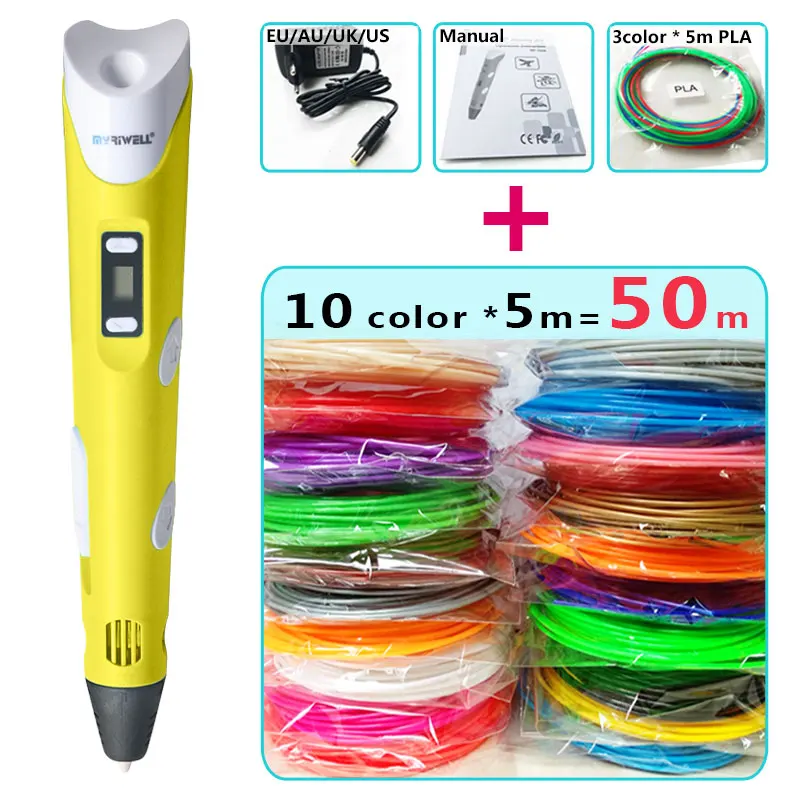 Myriwell 3d ручки + 10*5 м ABS нити креативная Ручка doodler подарки для детей Рисунок pen