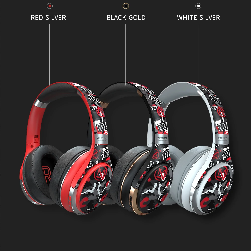 

Bluetooth 5.0 Headphones Fashion Graffiti Headset Wireless Earphone for Phone PC Laptop Support Wired TF FM with Noise Reduction