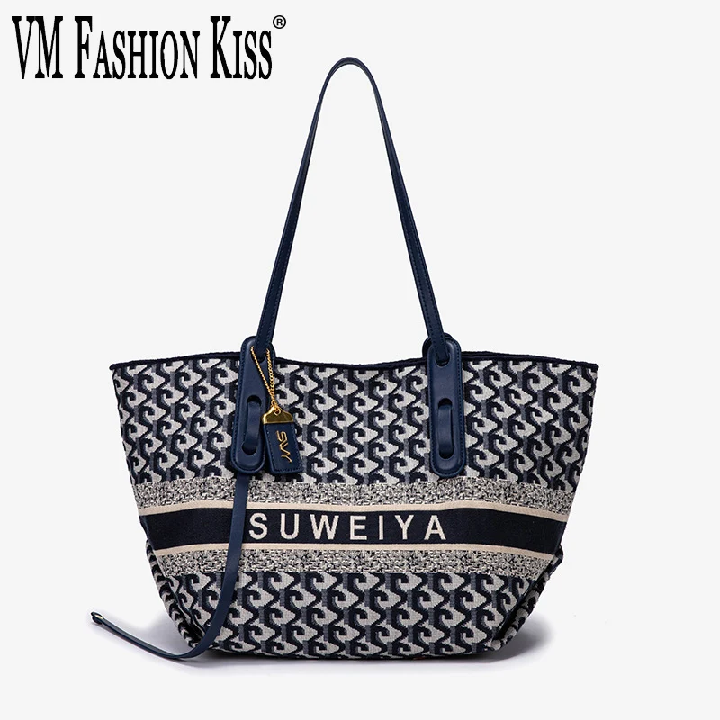 

VM FASHION KISS 2021 европейские и американские трикотажные сумки с вышивкой, трендовые сумки-тоут на подтяжках, Большая вместительная сумка на плечо