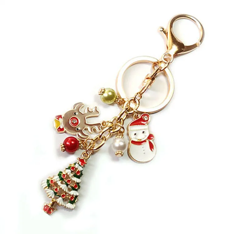 20pcs/lot Custom Christmas Style Key Chain Deer Snowman Charms Pendant Key Chain For Bags Holder Charms Key chain