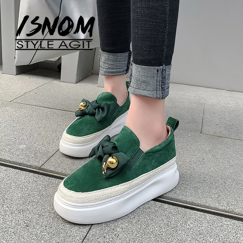 ISNOM/нескользящая женская обувь на плоской резиновой подошве из коровьей кожи