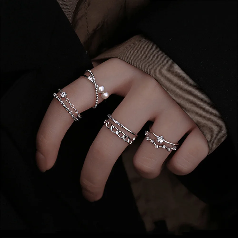 

Punk Metal Geometry Circular Punk Zircon Rings Opening Index Finger Accessories Buckle Joint Tail Ring for Women Jewelry Gifts