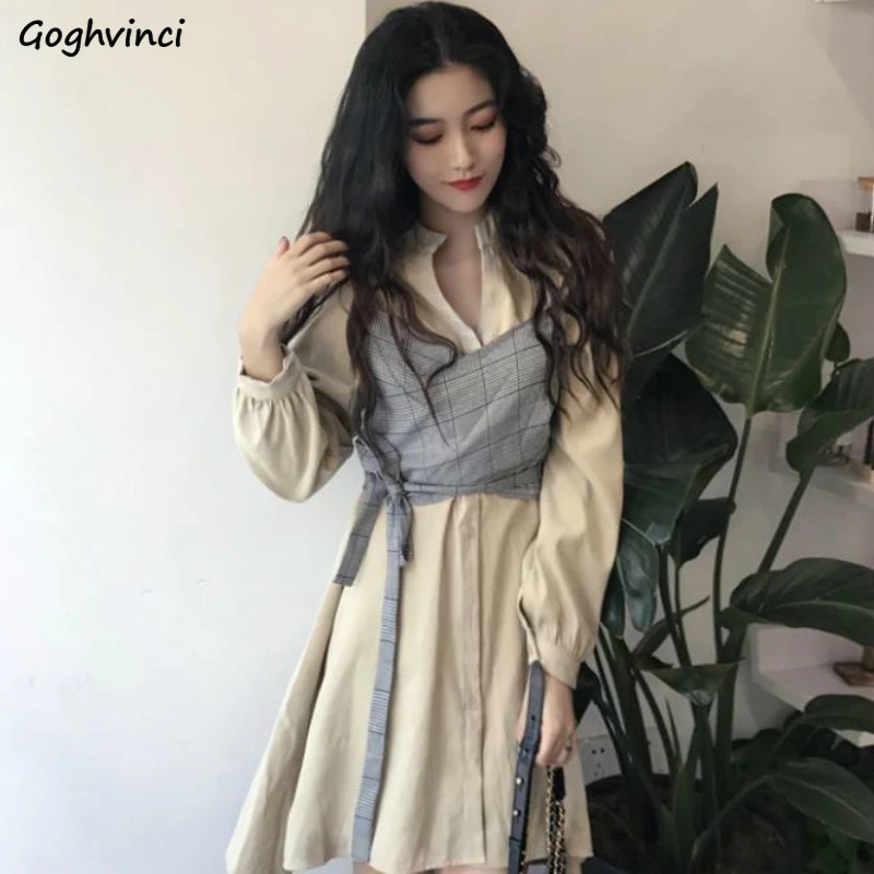 Платье женское с длинным рукавом элегантное простое лоскутное винтажное платье