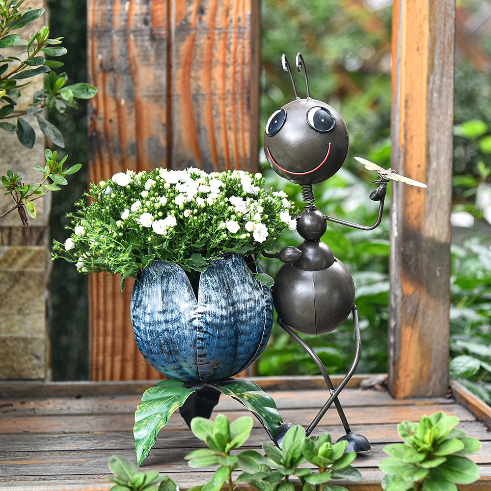 Кованые железные парные муравьиные цветочные горшки Sungmor для дома и улицы