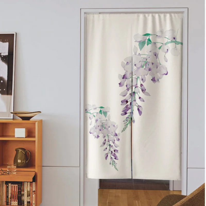 

Japanese Door Curtain Nordic Flower Painting Kitchen Bedroom Restaurant Entrance Doorway Decor Polyester Half Hanging Curtain