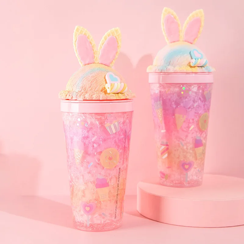 Мультяшная соломенная чашка в форме милого кролика летняя для льда Студенческая
