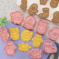 8 pcsset diy christmas cartoon biscuit mould cookie cutter 3d biscuits mold abs plastic baking mould cookie decorating tools