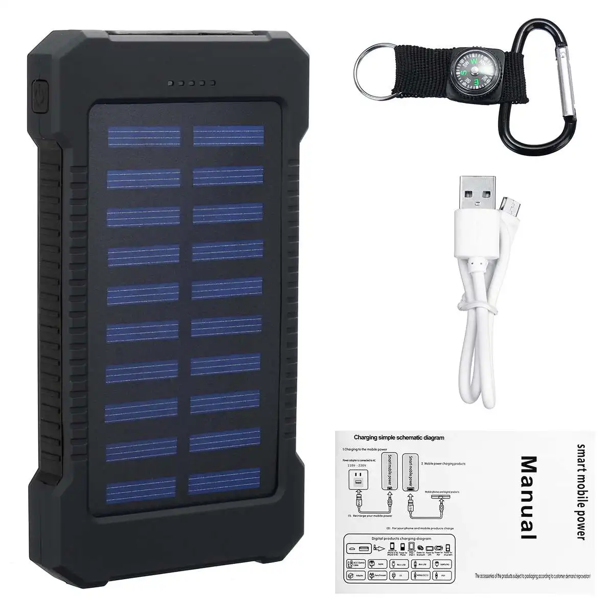 20000mAh Black 20000 мАч/30000 мАч Солнечное зарядное устройство водонепроницаемое солнечное зарядное устройство двойной USB внешний зарядное устройство банк питания для Xiaomi для huawei для iPhone - Цвет: 20000mAh Black