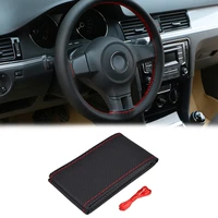car steering wheel cover black or red pu leather fit for 38cm outer diameter with needle and thread diy texture auto accessories