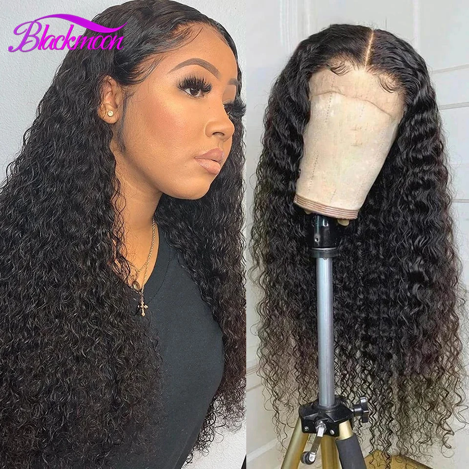 

Blackmoon Hair Deep Wave Frontal Wig 180 Density Lace Front Wig 4x4 Lace Closure Human Hair Wigs Indian Remy Hair with Baby Hair