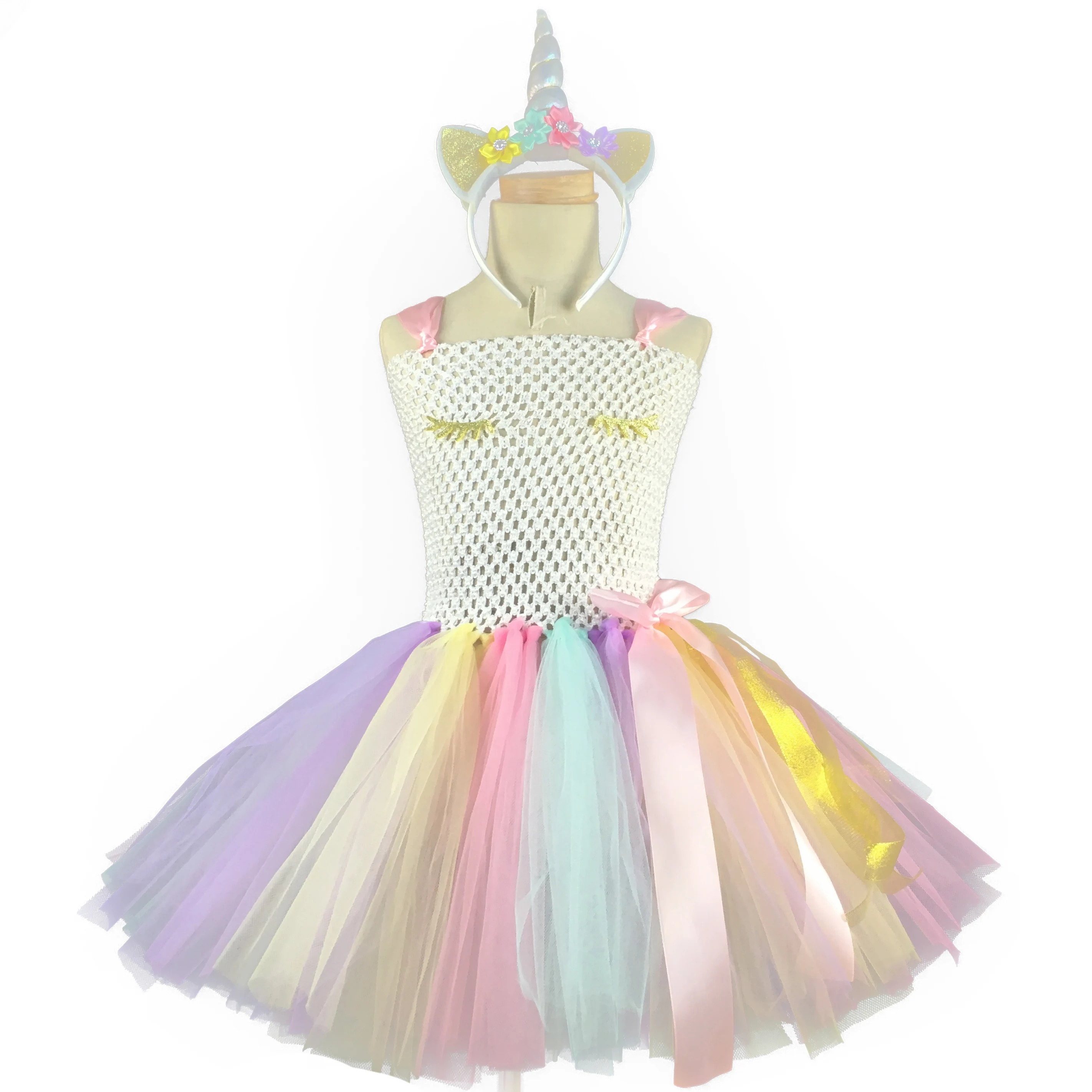 Пастельное платье-пачка с единорогом для девочек детское платье из тюля розовой
