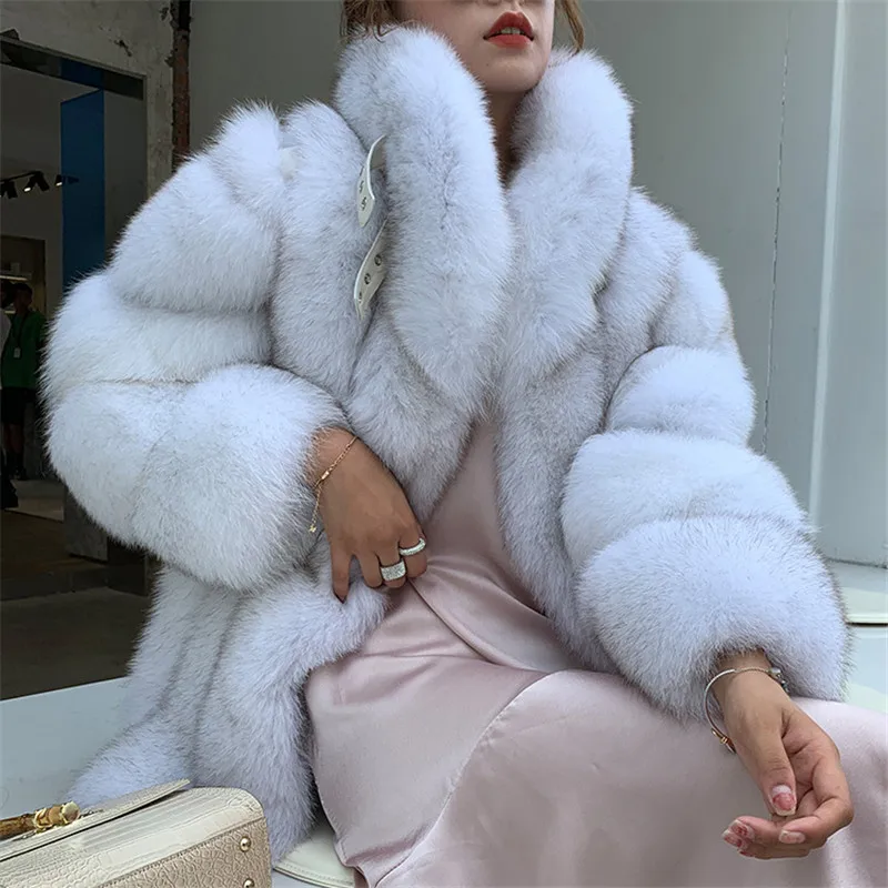 FURSARCAR New 2021 Natural Real Fox Fur Jacket Women Winter Thick  Fur Coat With Leather Blet Collar Pull Plet Genuine Fox Fur