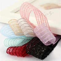 9mm15mm25mm38mm quality stripes organza ribbon with metallic fringe for gift packing decoration 10yards