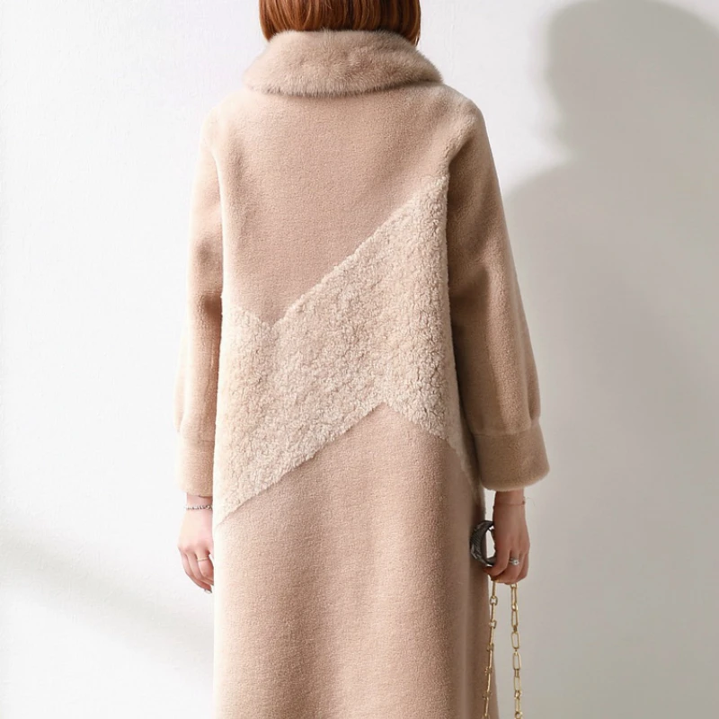 Шуба из натуральной овечьей шерсти женские Куртки Женское зимнее длинное пальто