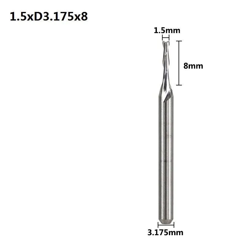 1.5xD3.175x8 XCAN 10 шт. 3,175 хвостовика 2 флейты плоский конец мельницы Спираль ЧПУ Бит для лазерной гравировки плоская фреза 0,8/1/1,5/2,0/2,5/3,175 мм - Длина режущей кромки: 1.5xD3.175x8
