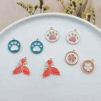 10pcs cherry blossom flowers fishtail bear paw enamel charms metal earring pendants fit bracelet jewelry diy accessory handmade