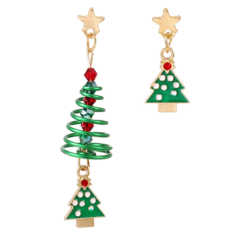 

ZHINI New Fashion Colorful Crystal Statement Earring Simple Personality Christmas Tree Asymmetric Dangle Earring Party Jewelry