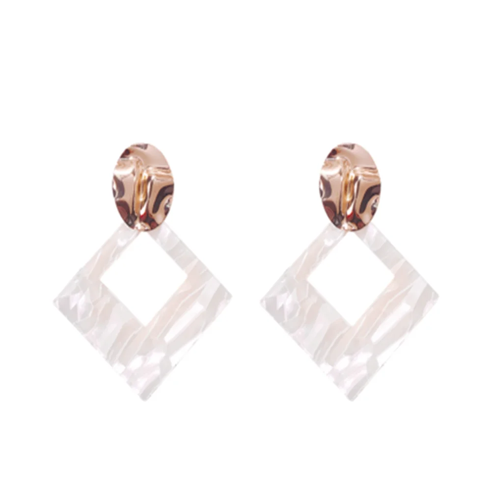 

UMKA Trendy Resin Geometric Figure Pendant Drop Earrings For Women Fashion Charm Statement Jewelry Metal Earrings Female 2021