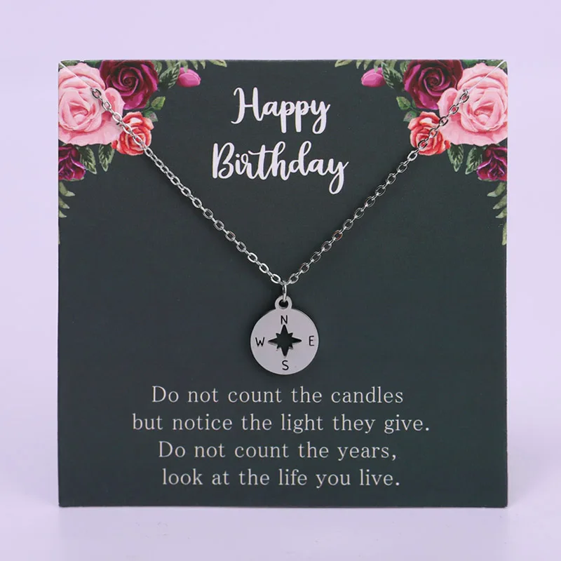 Happy Birthday Gift Compass Pendant Necklaces Heart Cross Women Men Unisex Trendy Wholesale Jewelry Drop Shipping | Украшения и