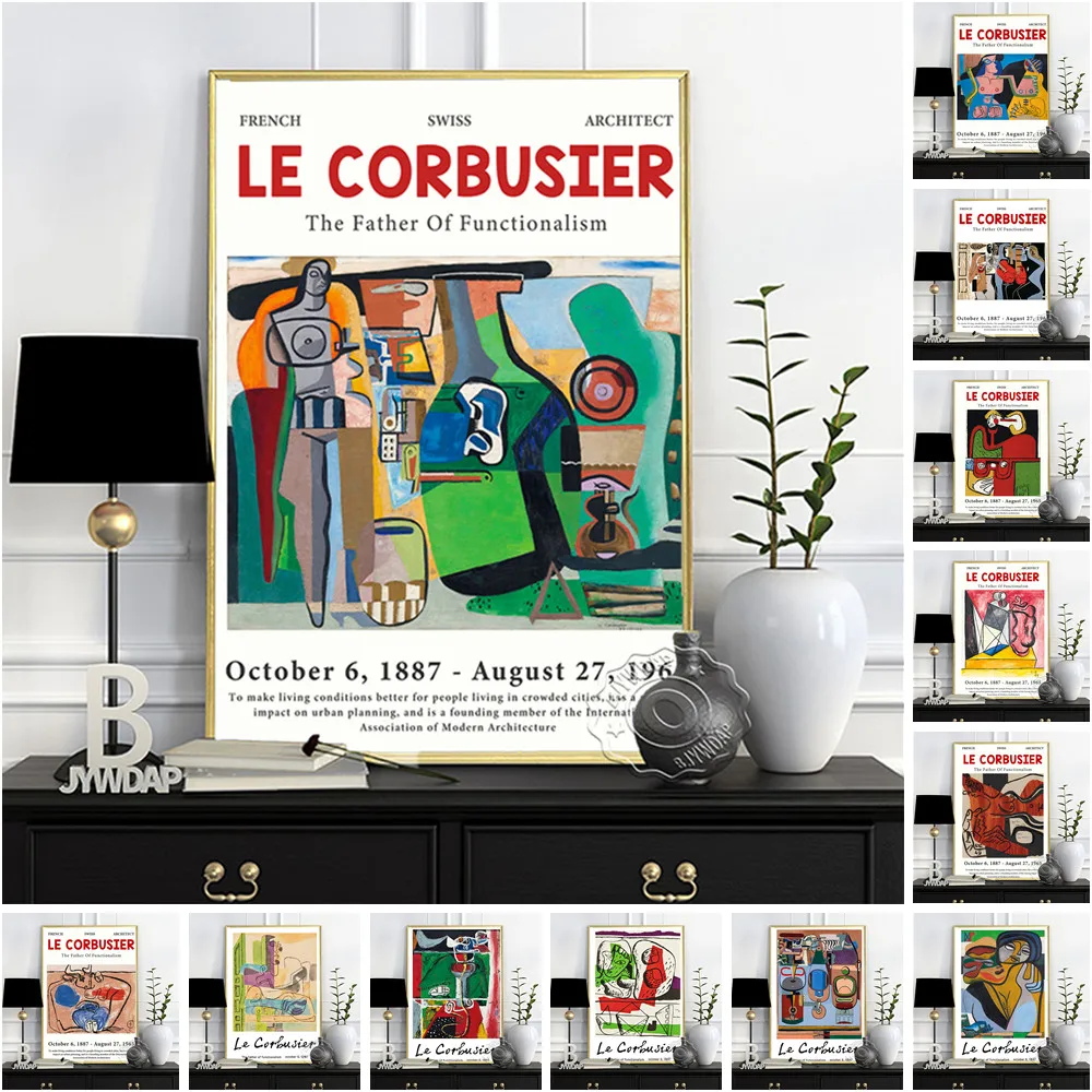 

Le Corbusier Functionalism Exhibition Museum Poster, Abstract Cubism Retro Art Canvas Painting, Print Wall Picture Home Decor