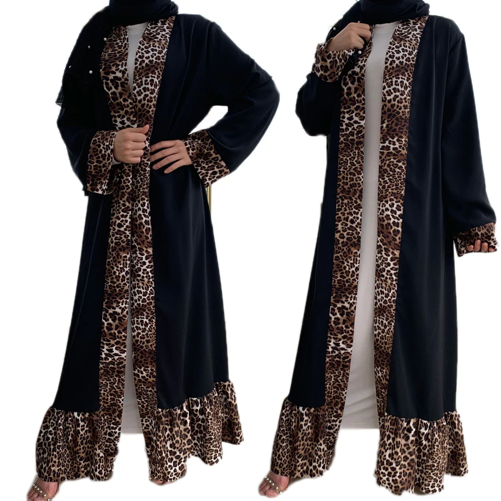 Мусульманское длинное платье-кафтан с леопардовым принтом, в стиле пэчворк, для женщин, Рамадан, мусульманская одежда, арабское кимоно для д...