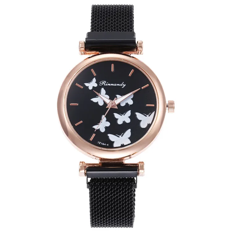 Часы наручные женские кварцевые аналоговые со стразами с браслетом-бабочкой |