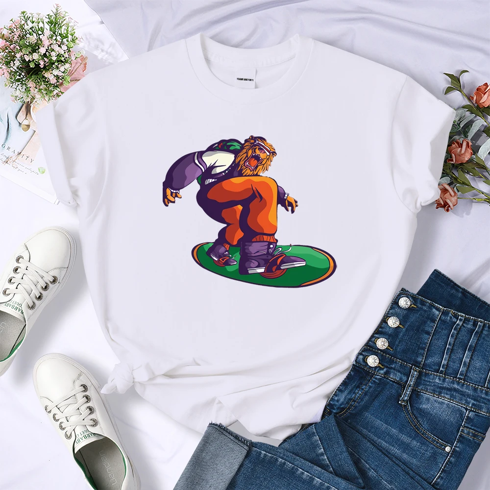 

Women Lion Print T-Shirts Slim Fit Simple Brand Anime Summer Clothes