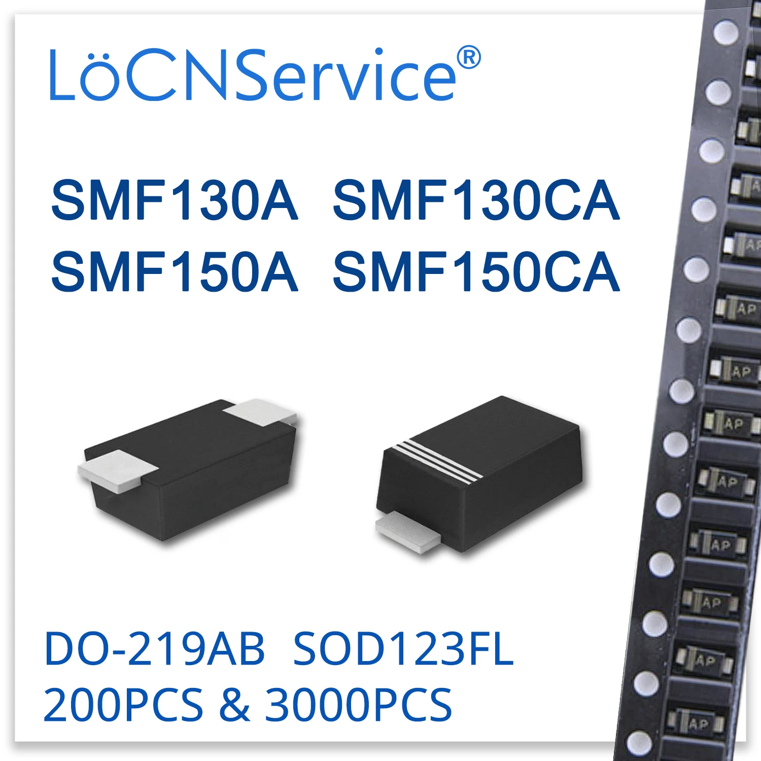 

LoCNService 200 шт. 3000 SOD123FL DO-219AB SMF130A SMF130CA SMF150A SMF150CA 1206 SMD телевизоры SMF SMF130 SMF150