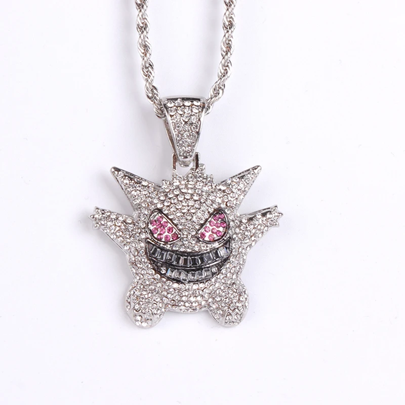 Модное женское мужское ожерелье с подвеской Gengar с теннисной цепочкой в стиле хип-хоп/панк, золотые подвески серебряного цвета, ювелирные изделия на цепочке для мужчин, подарок