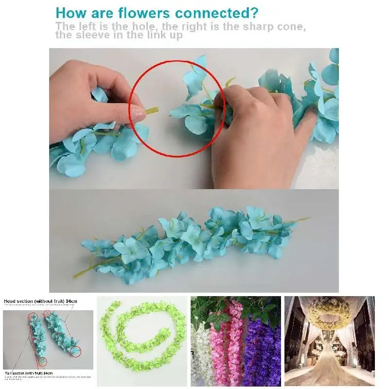 

10 Pcs Rattan Strip Wisteria Artificial Flower Vine For Wedding DIY Craft Home Party Kids Room Decoration FBS889