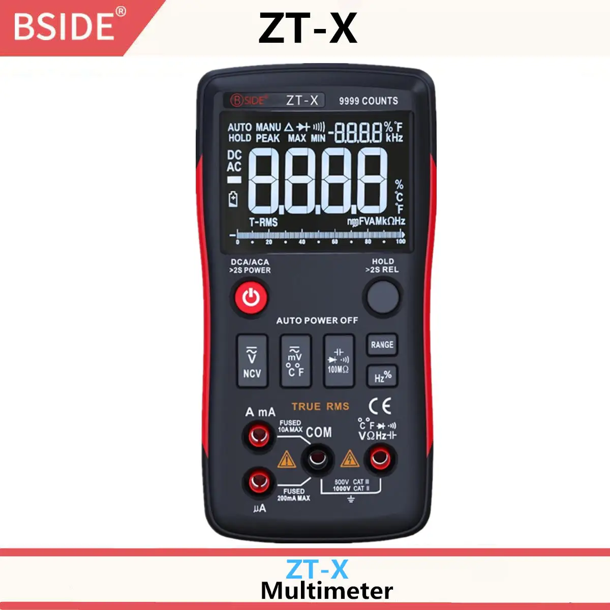 ZT-X BSIDE ZT-X True RMS цифровой мультиметр 3-линейный тройной дисплей 9999 отсчетов AC/DC напряжение Температура Емкость Тестер DMM - Цвет: ZT-X