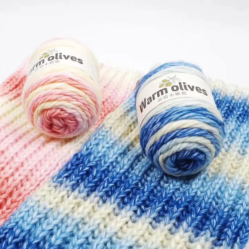 2pcs 100g/ball Dyed red line cake children's baby hand-woven scarf sweater needle rainbow jewelry wool mixed | Дом и сад