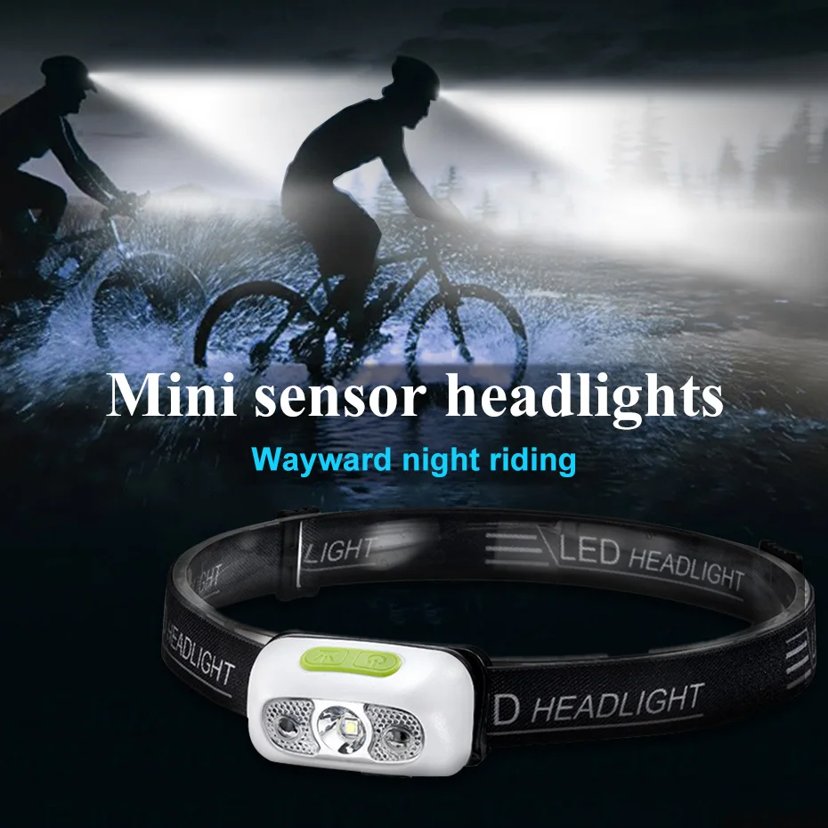 

Водонепроницаемый светодиодный налобный фонарь, зарядка через USB, встроенный аккумулятор, датчик движения тела, портативный рыболовный фон...