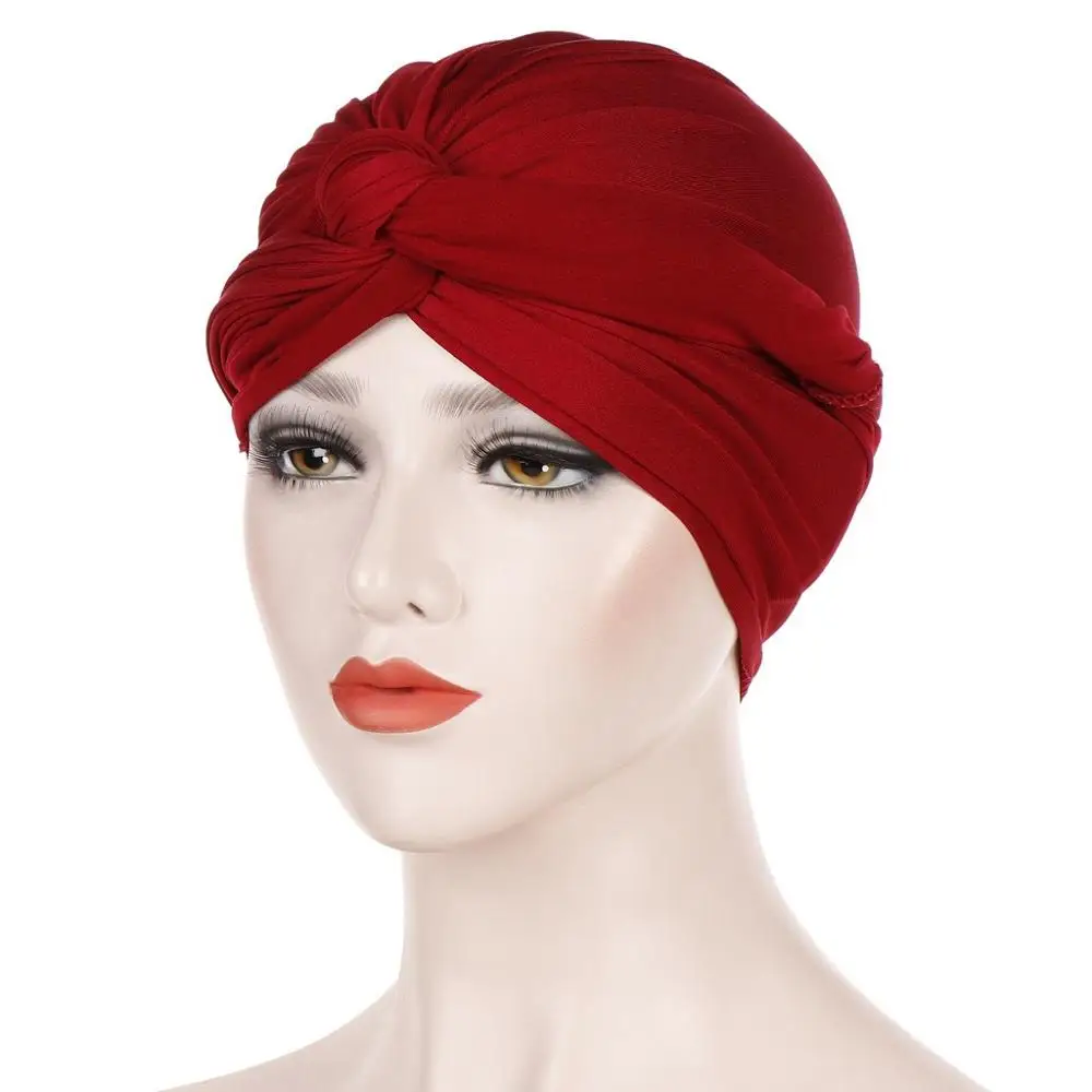 

2019 New Fashion Muslim Ruffle Cancer Chemo Hat Head scarf Turban Head for Women Warp cap Hijab Islamic Chemtherapy Head cap
