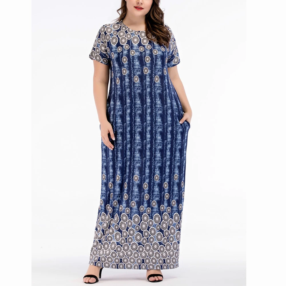 Женское винтажное платье-макси большого размера Длинные прямые платья с принтом