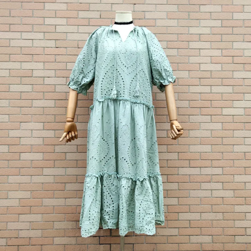 

2021 Summer New Style Hollow Embroidery Dress Female Loose Bohemian Style Long Skirt