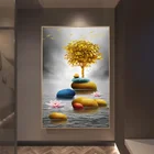 Современное Золотое роскошное Искусство Золотой камень и золото Картина Пейзаж с деревом настенные картины для гостиной домашний Декор (без рамки)