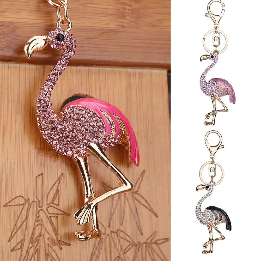 Блестящие стразы в форме фламинго милый автомобильный брелок подвеска для