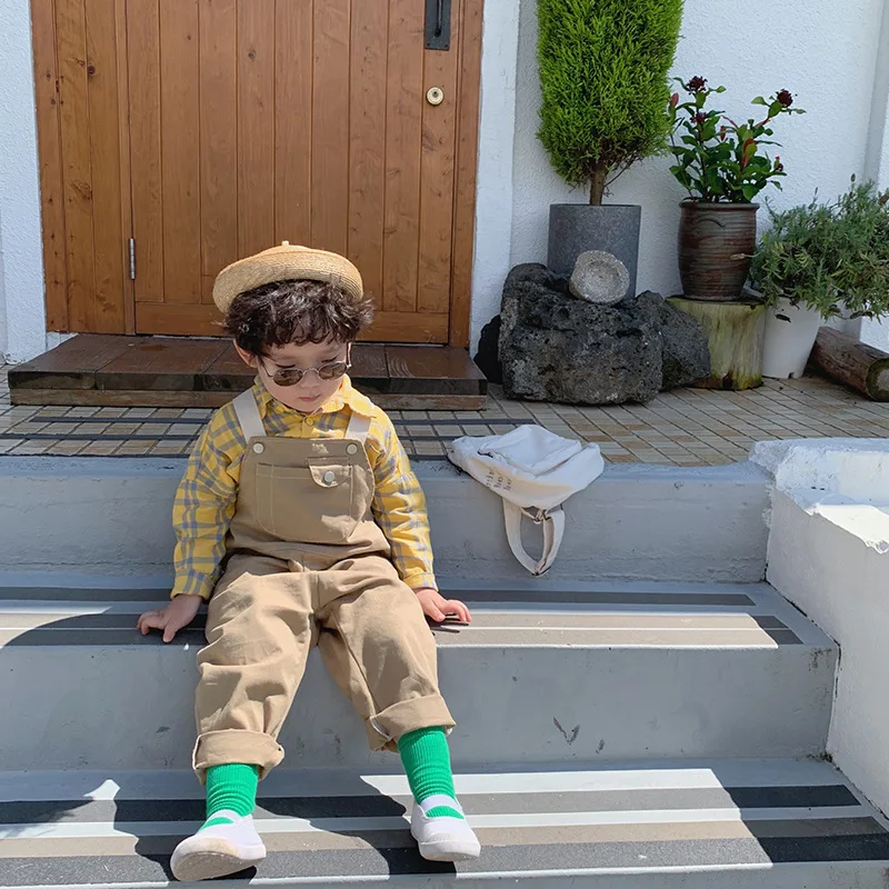 Autumn kids fashion Ribbon straps denim overalls boys girls all-match 2 colors suspender trousers 1-6Y | Мать и ребенок