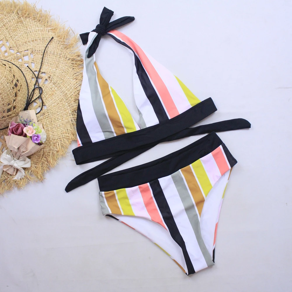 Бикини 2019 купальник-бандо с высокой талией женский купальник пуш-ап два предмета