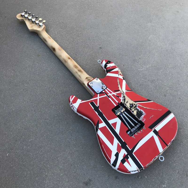 

Free shipping/Eddie Van Halen/Red Frankenstrat Electric Guitar/Heavy Aged Franken guitar/White black red Stripe