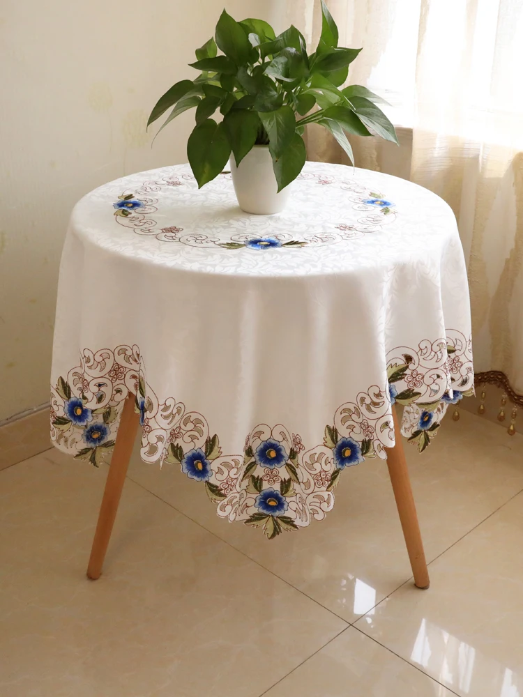 

European embroidery table cover tablecloth fabric round lace pastoral table cloth flower simple modern dining table