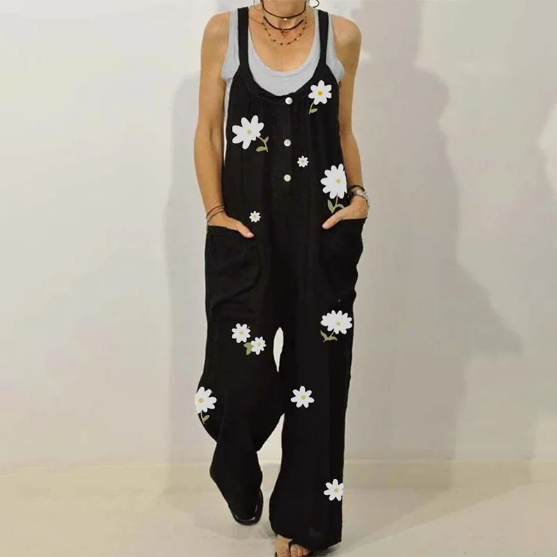 

Woman Plus Size Loose Jumpsuit with Pockets Printed Casual Rompers