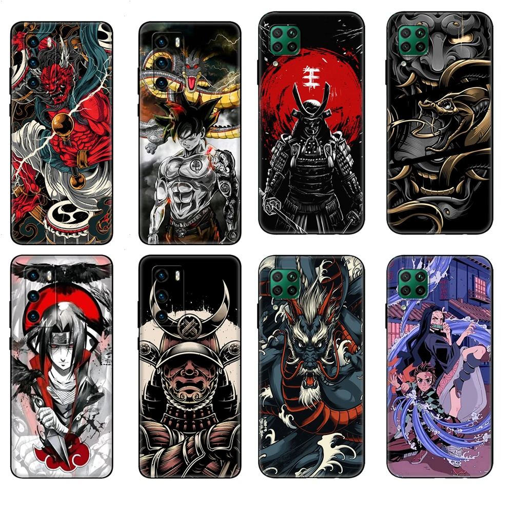 Black tpu Case For Huawei P30 Lite P30 Pro P40 Case For Huawei P40 LITE E P Smart 2020 Case Cover Japanese Ninja Samurai