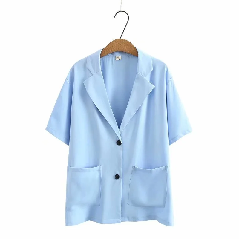 

Plus Size Women's V-neck Summer Blazers Short Sleeve Solid Elegant Officewear Outerwear