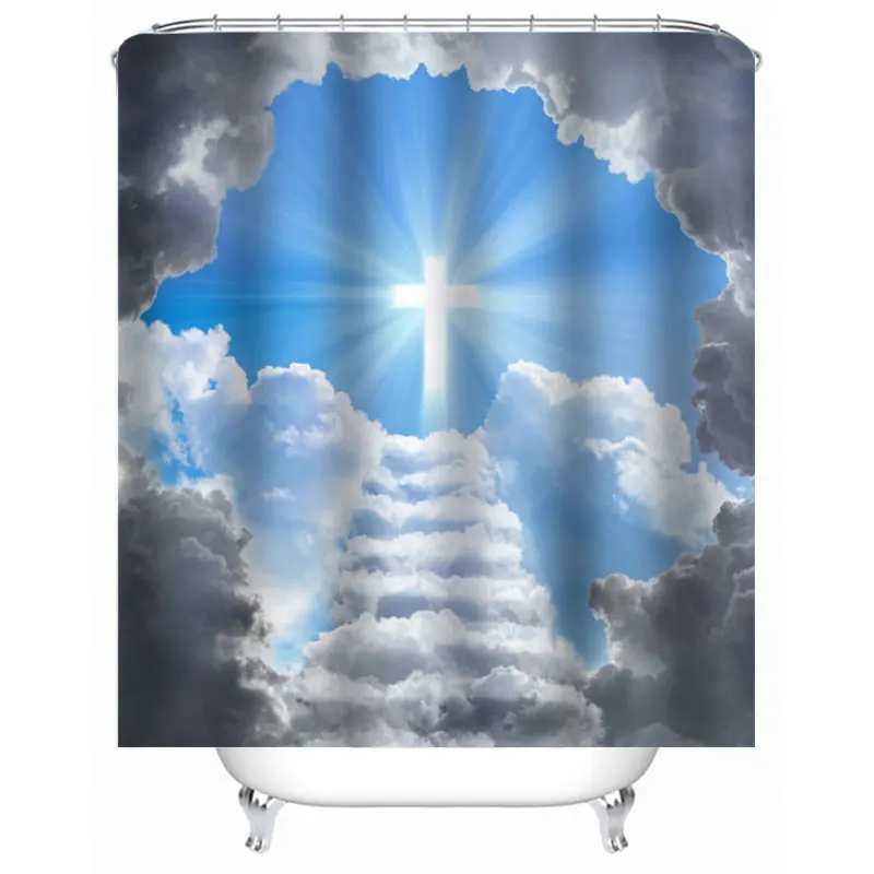 

4pcs Cloud and Sky Shower Curtain Shower Curtain Non-slip Waterproof Polyester Bath Shower Curtain Floor Mat Set For Home Decor