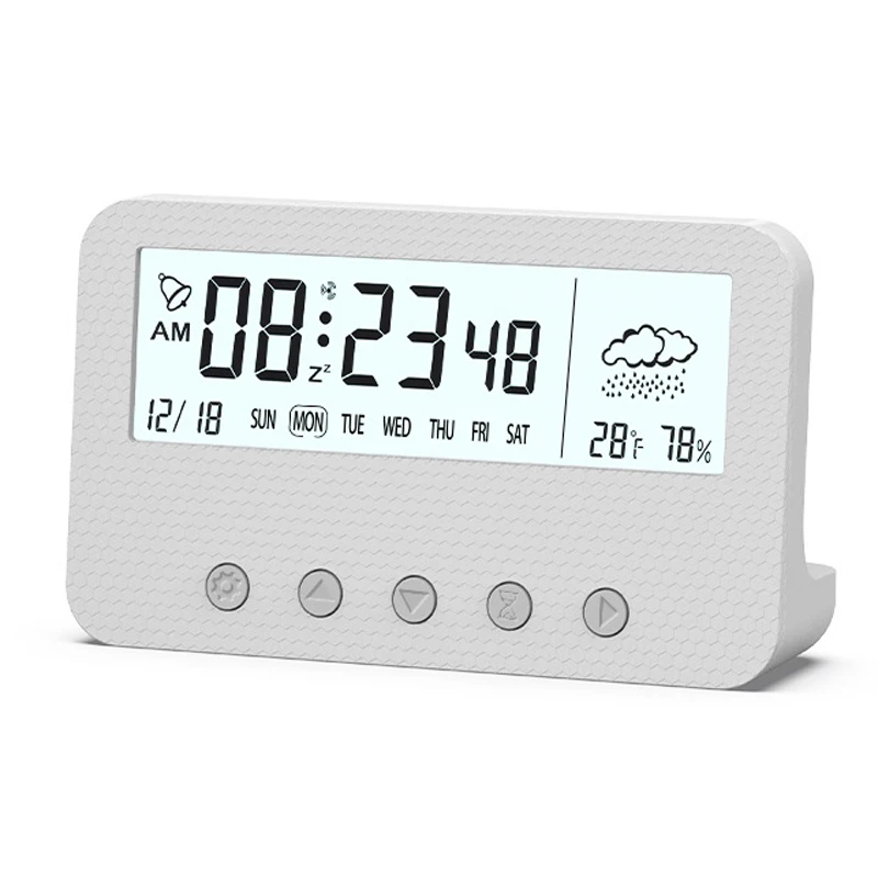 

Large Digital LED Alarm Clock With Backlight Weather Display Desk Clocks Multi-function Week Temperature Humidity Table Clock