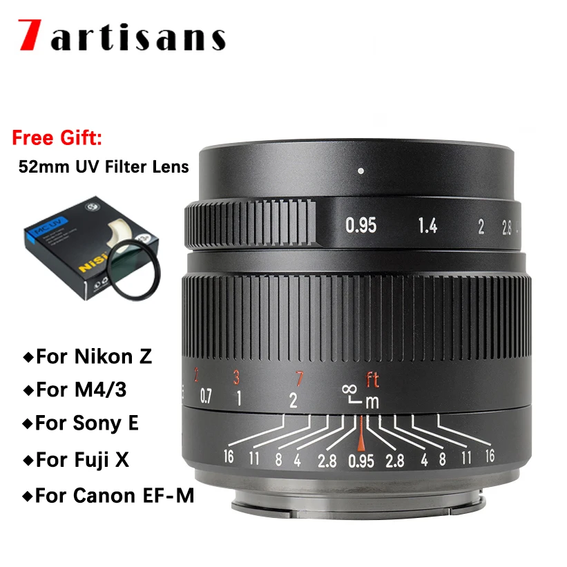 

7artisans 35mm F0.95 Manual Focus Camera Lens APS-C Lens for Sony E/Nikon Z/Olympus M4/3/Fuji XF X/Canon EF-M EOS-M Mount Camera